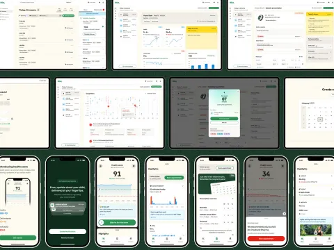 Dashboard and phone screens from the Wizz pediatric health system